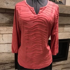 CJ Banks rusty orange blouse. 3/4 sleeve, v-neck